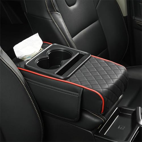 Generisch Multifunctional Car Armrest Cushion, Integrated Pressurized Multifunctional Car Armrest Heightening Pad, with 2 Cup Holder, Phone Storage Slot, Tissue Box (Red Bar) von Generisch