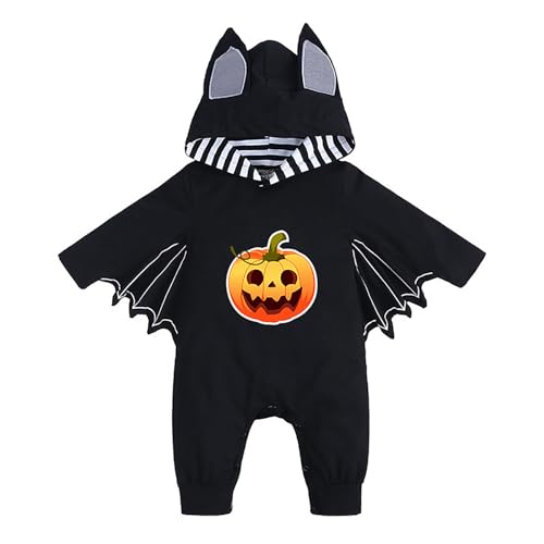Generisch My First Halloweens Outfit Halloween Strampler Neugeborene Fledermaus Kostüm Kinder Reflektierende Overalls Lustiges Fledermaus Kapuzen Outfit Set mit Ohrenmütze von Generisch