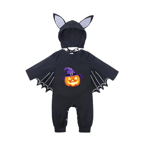 Generisch My First Halloweens Outfit Halloween Strampler Neugeborene Fledermaus Kostüm Kinder Reflektierende Overalls Lustiges Fledermaus Kapuzen Outfit Set mit Ohrenmütze von Generisch