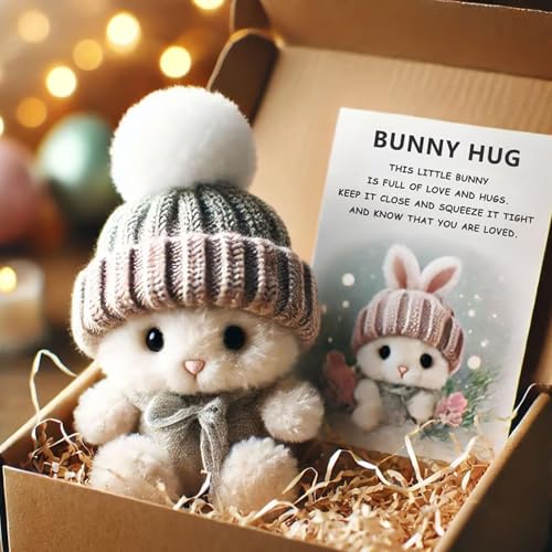 Generisch Nette Mini Hase Umarmung Ostern Plüsch Hase mit Strickmütze und Pullover Schal Weiche Tasche Ostern Gefülltes Tier Emotionale Unterstützung Kaninchen Ostern Geschenk mit Geschenkbox (A) von Generisch