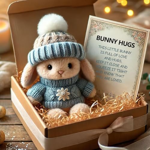 Generisch Nette Mini Hase Umarmung Ostern Plüsch Hase mit Strickmütze und Pullover Schal Weiche Tasche Ostern Gefülltes Tier Emotionale Unterstützung Kaninchen Ostern Geschenk mit Geschenkbox (C) von Generisch