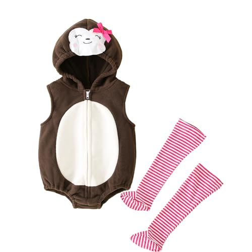 Generisch Neugeborene Kleidung Baby Kostüme Kleinkind Mädchen Jungen Outfits Kleidung Kapuzenspielanzug Overall mit Langen Socken New Born Baby Girl (Coffee, 0-6M) von Generisch