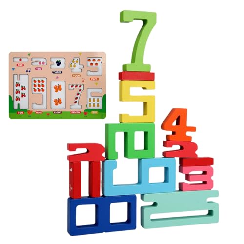 Generisch Number Building Blocks, Wooden Math Stacking, STEM Counting Toys Fine Motor Skills Educational Preschool Learning Activity for Kids, 13.31x9.37x0.79 Inches von Generisch