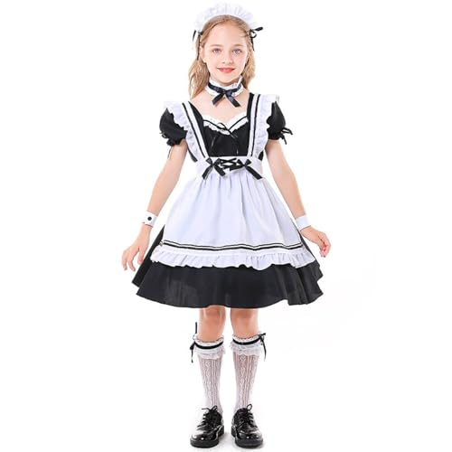 Generisch Oktoberfest Kinder Outfit Dirndl Mädchen 116 Schwarz Mit Schürze Und Kopftuch Kinderdirndl 3 Teilig Trachtenmode Mittelalter Kleidung Set Trachtenkleid Blumenkleid Girl Cosplay Outfits von Generisch