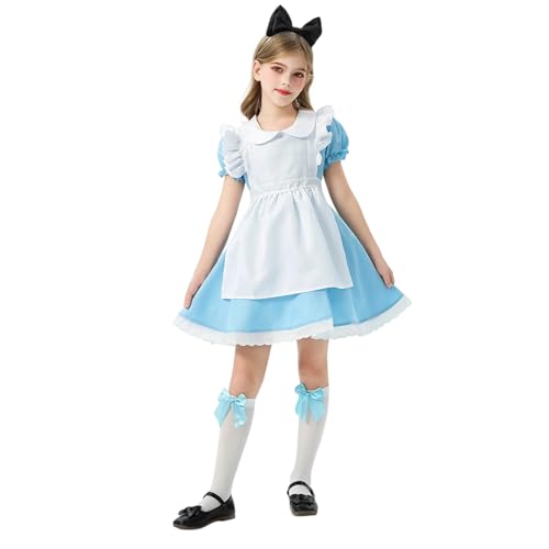 Generisch Oktoberfest Kinder Outfit Dirndl Mädchen 140 Schwarz Mit Schürze Und Kopftuch Kinderdirndl 3 Teilig Trachtenmode Mittelalter Kleidung Set Trachtenkleid Blumenkleid Girl Cosplay Outfits von Generisch