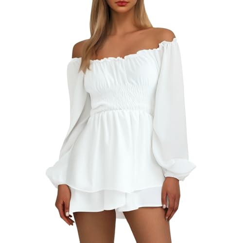 Generisch Orange Piratenkostüm Damen Sommerkleid, Swing Kleid Off Shoulder Slash Neck Skaterkleid Einfarbiges A-Linien-Kleid Trägerloses, Knielanges Strandkleid Party Karneval kostüm Piratin S M L XL von Generisch