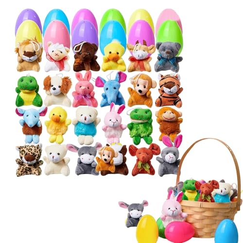 Generisch Ostereier mit niedlichem Tierornament Bunte gefüllte Ostereier mit Spielzeug innerhalb des Osterkorbs Stuffers Party Gefälligkeiten Belohnungen Pädagogische Spaß Geschenke für Kinder von Generisch
