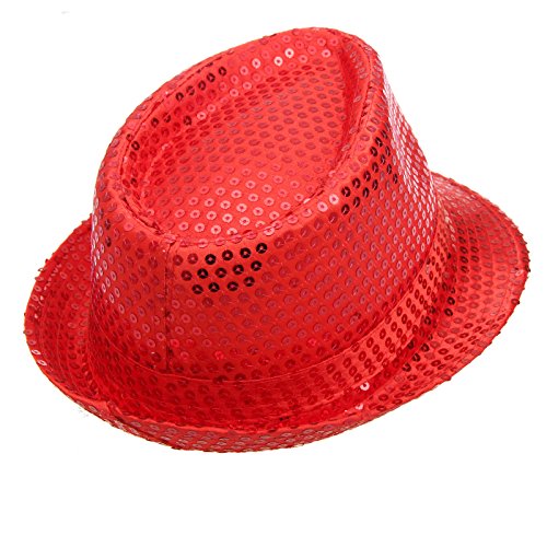 Generisch Paillettenhut Herren, Glitzer Partyhüte Kopfbedeckung, Erwachsene Unisex Narrenkappe, Retro-Hut Bühnenhut Clubstyle Partyhut für Disco Glitzer Kostümzubehör Kostüm Karneval Mottoparty (Rot) von Generisch