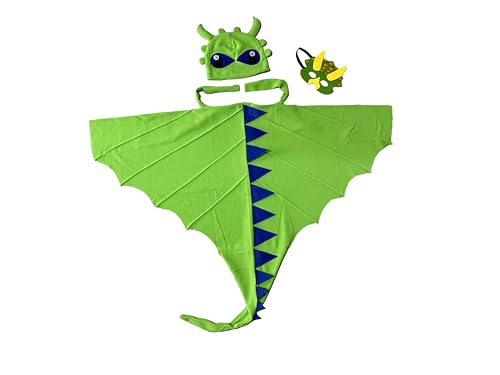 Generisch Paw&Play 3-teilig Drachen Dinosaurier Kostüm Kinder 110-128 One-Size Unisex aus Fleece mit Umhang Hut Maske Hallowen Karvenal (grün) von Generisch