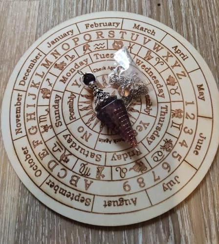 Generisch Pendelbrett mit Amethyst-Pendel, Wahrsagerei Orakelboard, Esoterik Holzbrett mit Kalender und Symbolen (Hellbraun) von Generisch
