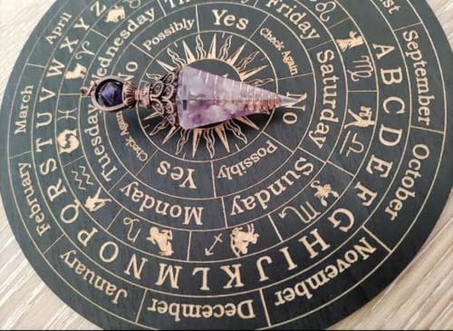 Generisch Pendelbrett mit Amethyst-Pendel, Wahrsagerei Orakelboard, Esoterik Holzbrett mit Kalender und Symbolen (Schwarz) von Generisch