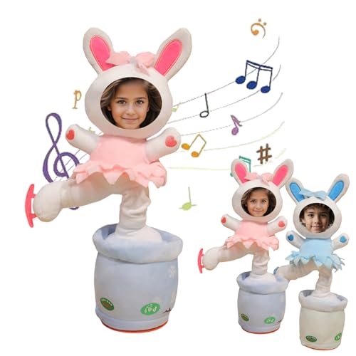Generisch Personalisierte Singende Hasenpuppe Interaktiver Plüsch, Lustiges Benutzerdefiniertes Bild Singen und Tanzen Sinnesspielzeug, Interaktives Singen Tanzen Hasen Spielzeug (Rosa) von Generisch