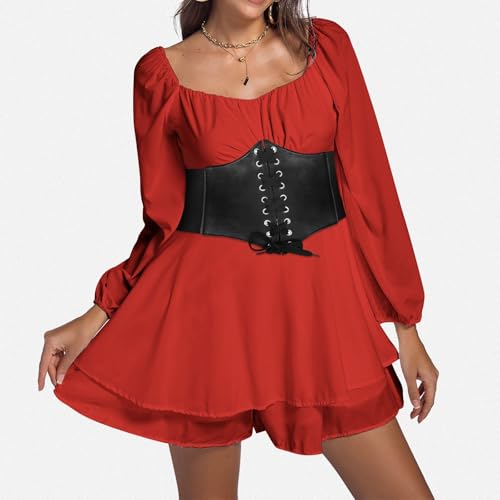 Generisch Piratenkostüm Damen mit Schwarz Korsett Gürtel Piraten Kostüm Damen, Weißes Swing Pirat Kleid Rüschenkleid mit Shorts A-Linien Piratenkleid, Strandkleid Party Karneval Kostüm Generisch Piratenkostüm Damen mit Schwarz Korsett Gürtel Piraten Kostüm Damen, Weißes Swing Pirat Kleid Rüschenkleid mit Shorts A-Linien Piratenkleid, Strandkleid Party Karneval Kostüm von Generisch