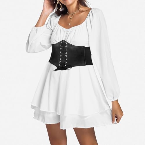 Generisch Piratenkostüm Damen mit Schwarz Korsett Gürtel Piraten Kostüm Damen, Weißes Swing Pirat Kleid Rüschenkleid mit Shorts A-Linien Piratenkleid, Strandkleid Party Karneval Kostüm Generisch Piratenkostüm Damen mit Schwarz Korsett Gürtel Piraten Kostüm Damen, Weißes Swing Pirat Kleid Rüschenkleid mit Shorts A-Linien Piratenkleid, Strandkleid Party Karneval Kostüm von Generisch