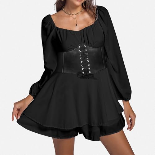 Generisch Piratenkostüm Damen mit Schwarz Korsett Gürtel Piraten Kostüm Damen, Weißes Swing Pirat Kleid Rüschenkleid mit Shorts A-Linien Piratenkleid, Strandkleid Party Karneval Kostüm Generisch Piratenkostüm Damen mit Schwarz Korsett Gürtel Piraten Kostüm Damen, Weißes Swing Pirat Kleid Rüschenkleid mit Shorts A-Linien Piratenkleid, Strandkleid Party Karneval Kostüm von Generisch