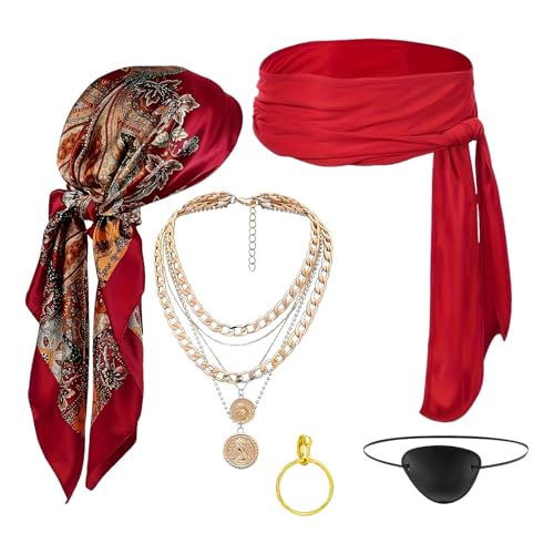 Generisch Piratenkostüm Zubehör Set - 5 Teile Piraten Outfit | Bandana Gürtel Ohrring Halskette Augenklappe | Karneval Verkleidung Cosplay, Halloween Party Maske, Theater Bühne Fotoshooting Generisch Piratenkostüm Zubehör Set - 5 Teile Piraten Outfit | Bandana Gürtel Ohrring Halskette Augenklappe | Karneval Verkleidung Cosplay, Halloween Party Maske, Theater Bühne Fotoshooting von Generisch