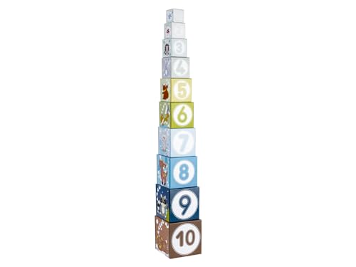 Generisch Playtive Stapelturm mit 10 Würfel ab 1 Jahr mit Zahlen Buchstaben Tieren (Blau) von Generisch