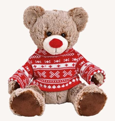 Generisch Plüsch-Teddybär mit rotem Norweger-Pullover, 22 x 24 x 20 cm von Generisch