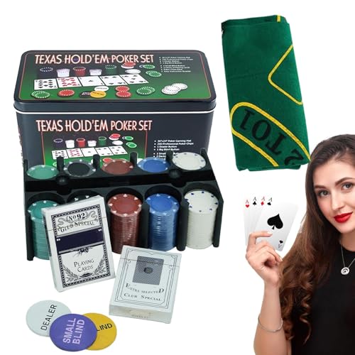 Generisch Pokerset,Spielkarten-Set Mit 200 Teilen | Anti Rutsch Multifunktionale Chips Zubehör für Erwachsene Reise Camping Partys Craps und Nacht Nutzung von Generisch