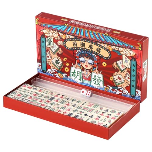 Generisch Portable Mahjong Spiel Große Steine, Table Games Portable Travel Set 144 Pieces Chinese Mahjong Classic Traditional Chinese Tragbarer Brettspiel für Familie Erwachsene und Kinder von Generisch
