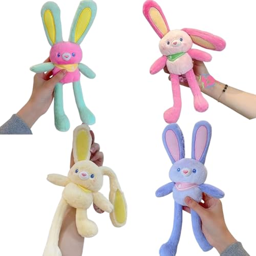 Generisch Pull Up Rabbit Plush Toy, Interactive Stretchy Design with Switchable Ears & Legs, Ultra-Soft & Safe Stuffed Animal for Easter, Handmade Soft Bunny Keychain for Bags and Keys (4pcsA) von Generisch