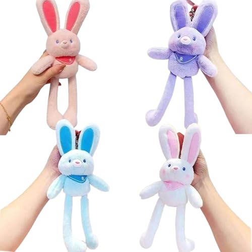 Generisch Pull Up Rabbit Plush Toy, Interactive Stretchy Design with Switchable Ears & Legs, Ultra-Soft & Safe Stuffed Animal for Easter, Handmade Soft Bunny Keychain for Bags and Keys (4pcsB) von Generisch