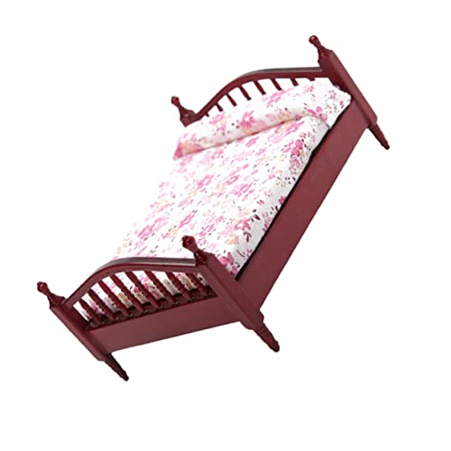 Generisch Puppenhaus Doppelbett Miniaturbettmodell Mini Möbel Kleines Hauszubehör Mini-hausmodell Kleine Hausdekoration Filigrane Minibett-dekore Birkensperrholz Brown von Generisch