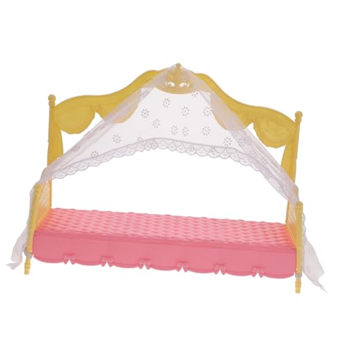 Generisch Puppenmöbel Minibett Bausätze Prinzessin Miniatur Nachttisch Spielzeugbett Mädchen Puppenbettmodell Bettverzierung Puppenminibett Mini-möbelmodell Rosa Plastik von Generisch