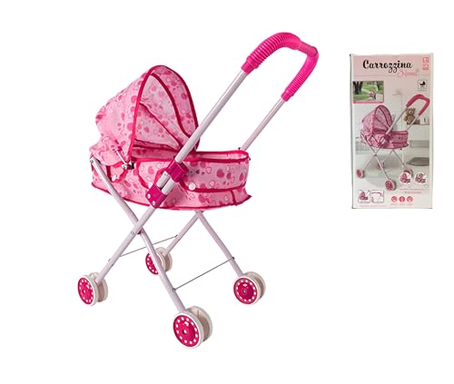 Generisch Puppenwagen mit faltbarem Verdeck, Metall, Kunststoff, zusammenklappbarer Kinderwagen für Mädchen, Spielzeug für Mädchen, Kinderwagen für Puppen, Kinderwagen, Kinderwagen, ab 3 Jahren, Rosa von Generisch