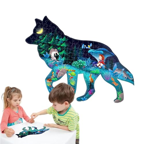 Generisch Puzzle-Set, leuchtende Puzzles, Wolf Puzzle Spielzeug Leuchtend, Puzzle „Kleines Mädchen und der Wolf“, 156 Teile, einzigartiges Kunstwerk für Kinder im Alter von 3–8 Jahren von Generisch