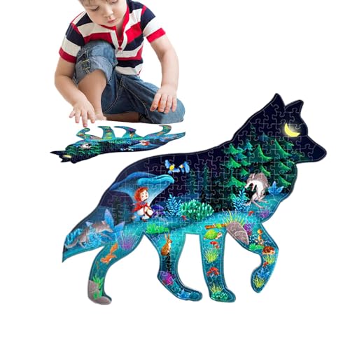 Generisch Puzzle-Set, leuchtende Puzzles | Wolf Puzzle Spielzeug Leuchtend | Puzzle „Kleines Mädchen und der Wolf“, 156 Teile, einzigartiges Kunstwerk für Kinder im Alter von 3–8 Jahren von Generisch