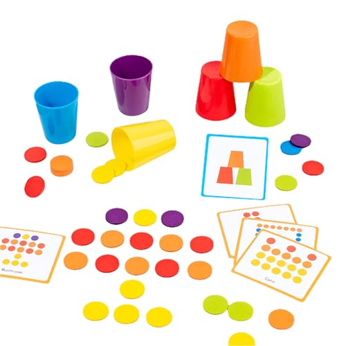 Generisch Quick Stack Cups Set, Regenbogen -Stapelbecher | Stapelbare Nistbecher Wasserpool Wanne Spielzeug - Puzzle -Denkspiel mit 50 Fragenkarten für interaktive Lernjungen & Mädchen von Generisch
