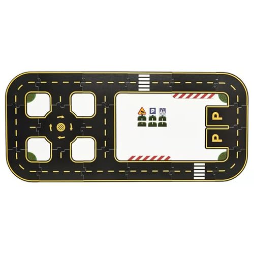 IKEA RÄVUNGE Rennbahn-Set - 23-teilig aus Pappe für Spielzeugautos - Spielteppich - schwarz - 110x50 cm von IKEA
