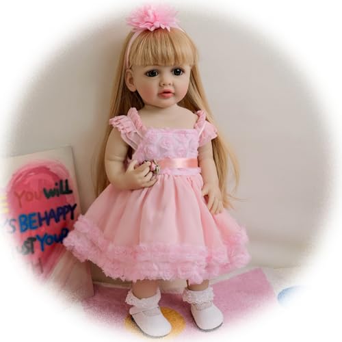 Generisch Reborn Babypuppen 22 Zoll Mädchen Weicher Vinyl Silikon körper Lebensechte Neugeborenenpuppe mit Kleidung, Offenes Auge Kleinkind Babypuppe Spielzeug für Kinder von 3+ & Sammlung von Generisch