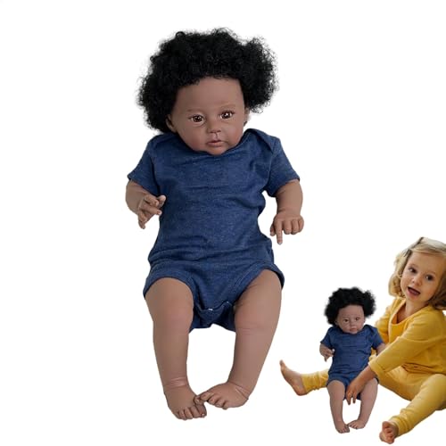 Generisch Reborn-Puppe Schwarz, Rebornpuppe Schwarz - Simulationspuppenspielzeug - 20 Zoll echtes Puppenspielzeug für und Mädchen, weiche Ganzkörper-Kleinkindpuppe, Kindersimulationspuppe von Generisch
