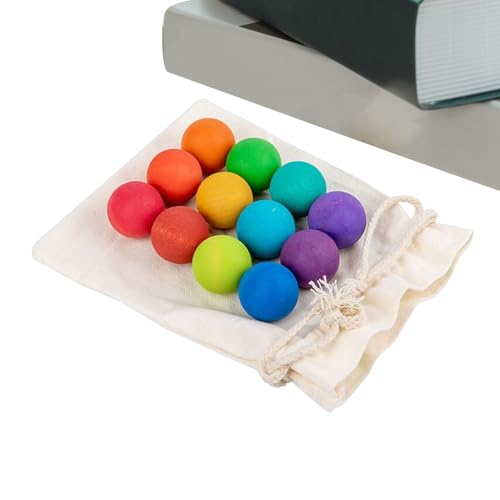Generisch Regenbogen Holzkugel | 12-teiliges Zählspiel Mit Bällen,Farben Zählen Zuordnen Pädagogisches Baby Greifspielzeug Für Kleinkinder Mädchen von Generisch