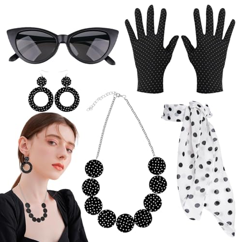 Generisch Retro 1950er Kostüm - Gläses Stirnband, Kostümkleiderset | 5-teilige Themenzubehör, Klassischer Vintage-Stil, Lustiges Schickes Design, Perfektes Outfit Für Mädchen-Partys-Feierlichkeiten Generisch Retro 1950er Kostüm - Gläses Stirnband, Kostümkleiderset | 5-teilige Themenzubehör, Klassischer Vintage-Stil, Lustiges Schickes Design, Perfektes Outfit Für Mädchen-Partys-Feierlichkeiten von Generisch