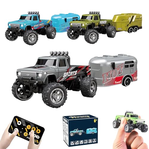 Generisch RipRush Mini Monster 1: 64 Off-Road LED Alloy Racer, mit LED-Leuchten, 3-Gang-Modi, 2,4GHz Racing System, Geschwindigkeit/Lenkung einstellbar, für ab 14 Jahren Bastler und Sammler(Grau) von Generisch