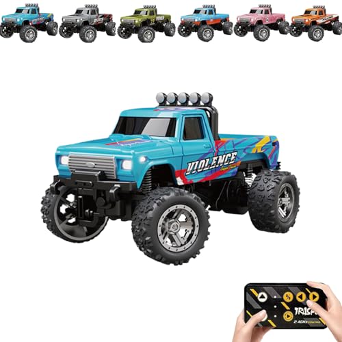 Generisch RipRush Mini Monster 1:64 Off-Road LED Alloy Racer, 2.4GHz Off-Road Remote Control Car, Rechargeable Alloy Shell Mini RC Cars with Lights and Trailer (Blue-a,Without Trailer) von Generisch