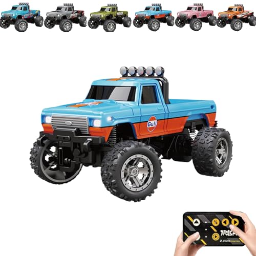 Generisch RipRush Mini Monster 1:64 Off-Road LED Alloy Racer, 2.4GHz Off-Road Remote Control Car, Rechargeable Alloy Shell Mini RC Cars with Lights and Trailer (Blue-b,Without Trailer) von Generisch