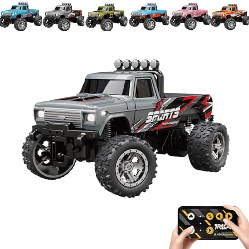 Generisch RipRush Mini Monster 1:64 Off-Road LED Alloy Racer, 2.4GHz Off-Road Remote Control Car, Rechargeable Alloy Shell Mini RC Cars with Lights and Trailer (Gray,Without Trailer) von Generisch