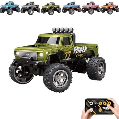 Generisch RipRush Mini Monster 1:64 Off-Road LED Alloy Racer, 2.4GHz Off-Road Remote Control Car, Rechargeable Alloy Shell Mini RC Cars with Lights and Trailer (Green,Without Trailer) von Generisch