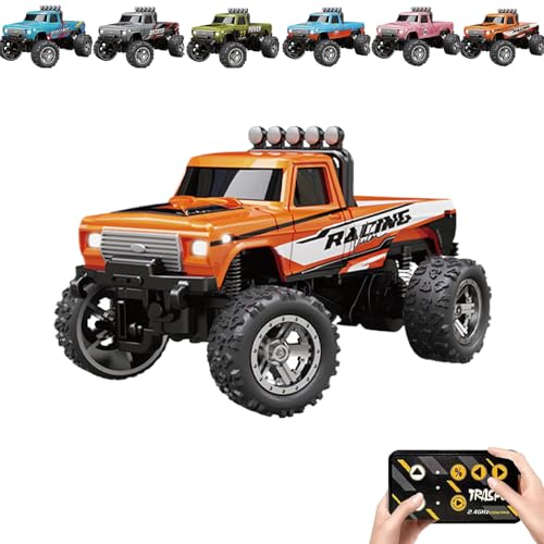 Generisch RipRush Mini Monster 1:64 Off-Road LED Alloy Racer, 2.4GHz Off-Road Remote Control Car, Rechargeable Alloy Shell Mini RC Cars with Lights and Trailer (Orange,Without Trailer) von Generisch