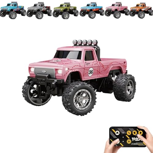 Generisch RipRush Mini Monster 1:64 Off-Road LED Alloy Racer, 2.4GHz Off-Road Remote Control Car, Rechargeable Alloy Shell Mini RC Cars with Lights and Trailer (Pink,Without Trailer) von Generisch