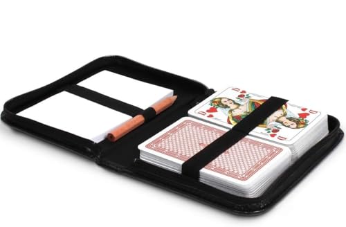 Generisch Romme Kartenspiel 2 x 55 Karten im Format 59 x 91 mm + Bleistift + Block + Regelheft, im edlen schwarzem Kunstleder Etui ebenso für Canasta und Bridge + Poker + Skat geeignet ab 10 Jahren von Generisch