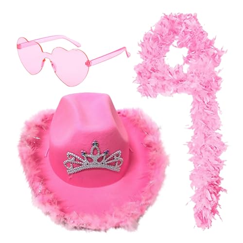 Generisch Rosa Cowboyhut,Cowboy Hut für Damen, Filz Cowboyhut, mit Herz Brille, Rosa Bandana, Cosplay Party Halloween Karneval Kostüm Damen Kostüme Karneval Faschingskostüme Damen Gr 50 Generisch Rosa Cowboyhut,Cowboy Hut für Damen, Filz Cowboyhut, mit Herz Brille, Rosa Bandana, Cosplay Party Halloween Karneval Kostüm Damen Kostüme Karneval Faschingskostüme Damen Gr 50 von Generisch