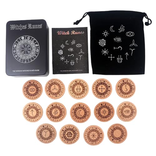 Generisch Runenstein -Set - Hexen Runen Set, Holz Rune -Wahrsagungsspiel, 14 Stücke Holzschnitt Spirituell Emotional | Wahrsager Wahrsager von Generisch