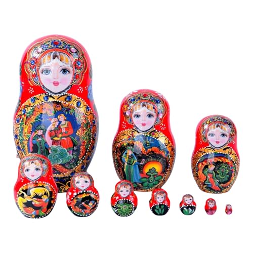 Generisch Russian Nesting Dolls, Wood Stacking Dolls, Basswood Handmade 10-Layer Educational Nesting Figurines Decorations Safe for Kids Room Display, 8.27x4.33 Inches von Generisch