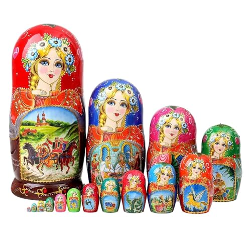 Generisch Russische Nistpuppen,Nistpuppen - 15 Stück hölzerne Matroschka-Nistpuppen,Spielzeug für Feinmotorik, stapelbares Set für die Inneneinrichtung, Spielzeug für Nestpuppen für Kinder von Generisch