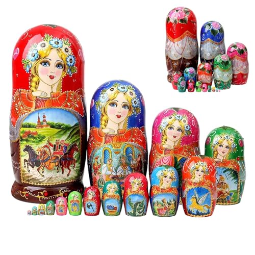 Generisch Russische Stapelpuppen,Russische Nistpuppen | 15 Stück russische Holzpuppen,Stapelbares Nestspielzeug-Set, Feinmotorik-Spielzeug für Kinder, und Mädchen, Heimdekoration von Generisch
